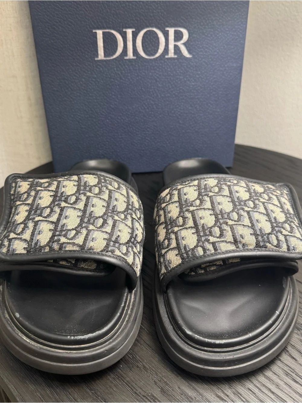Christian Dior Men's Aqua Slide Sandals Oblique Jacquard 44